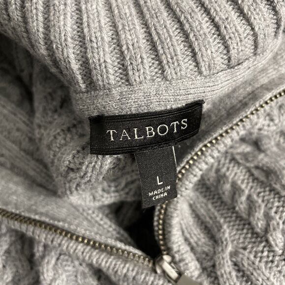 Talbots Gray Cable Knit Sweater Women’s L – Quarter Zip, Long Sleeve Pullover - Picture 4 of 14